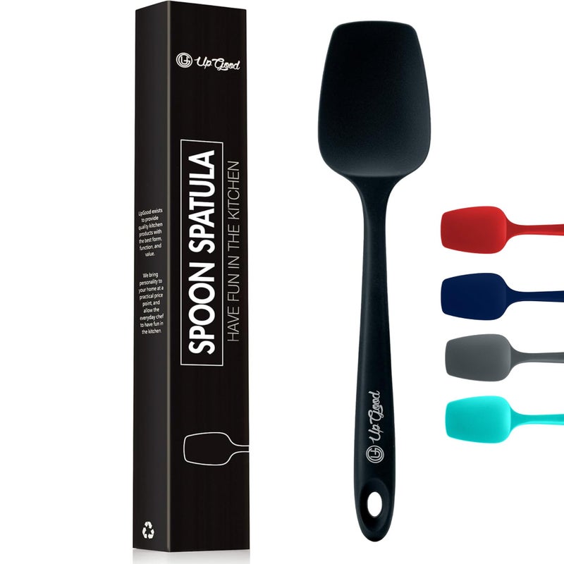 UpGood Silicone Spoon Spatula - 600ÂºF Heat-Resistant Non-Stick Rubber Spoonula | Use as Silicone Kitchen Scraper Utensil - Baking and Cooking Strong Stainless Steel Core | UpGood Kitchen Utensils, (Black) - Image 1